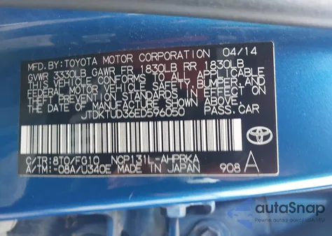 2014 Toyota Yaris L (Tmc/Cbu Plant) from USA, damaged, VIN JTDKTUD36ED596050